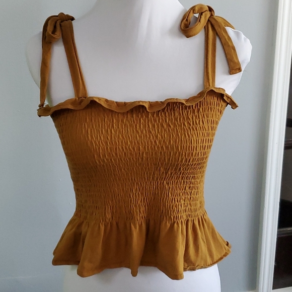 Brave Soul London Frill Smocked Tie Strap Crop Top